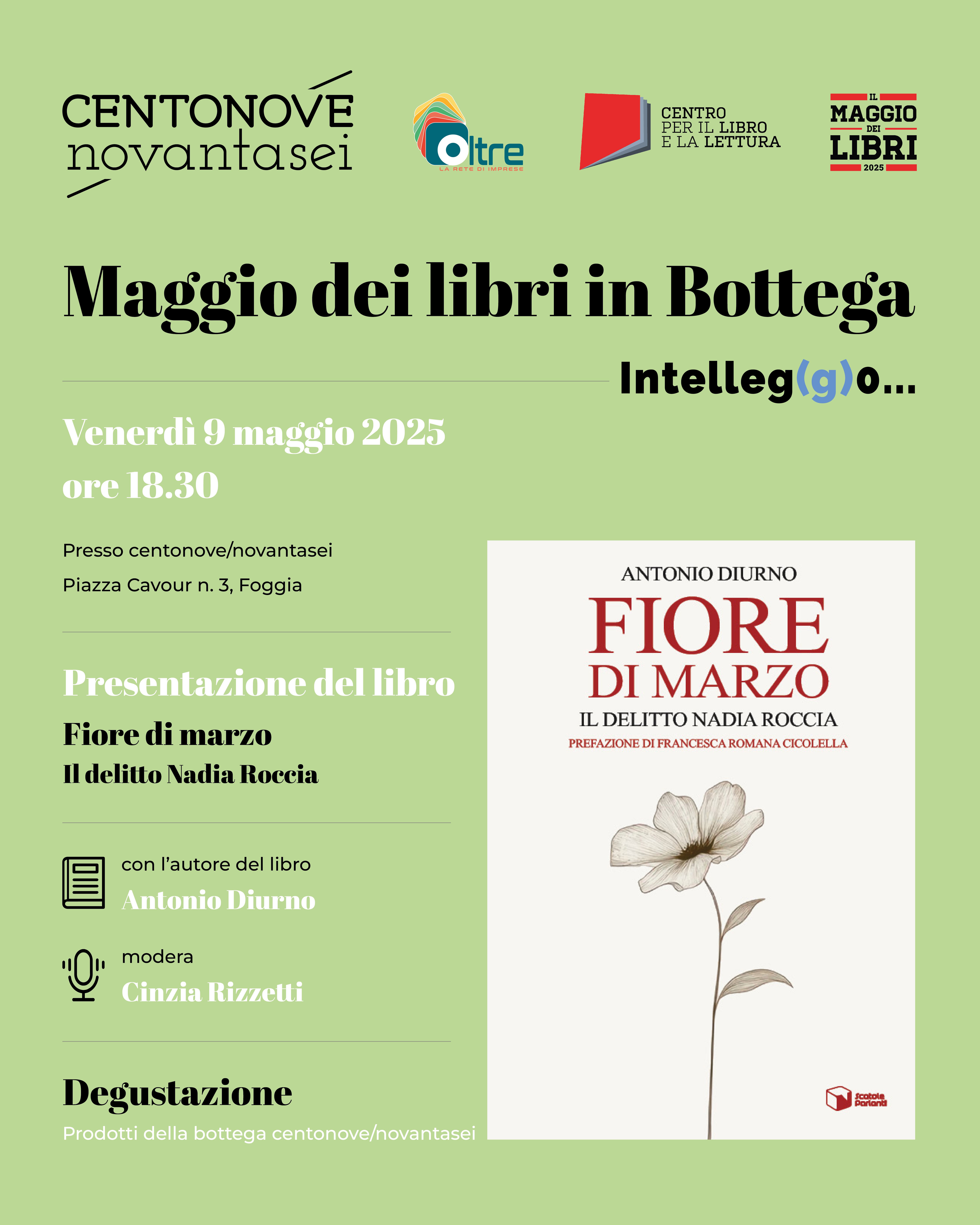 Foggia, “Fiore di marzo”: il delitto Nadia Roccia per il “Maggio dei Libri in Bottega”