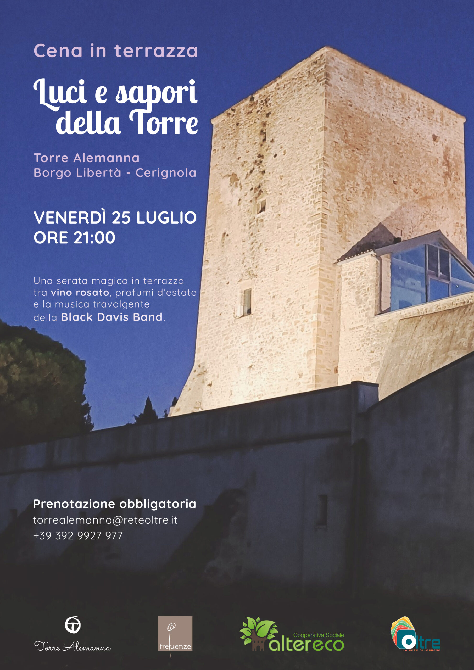 Torre Alemanna, il 25 luglio torna la cena in terrazza tra sapori e musica
