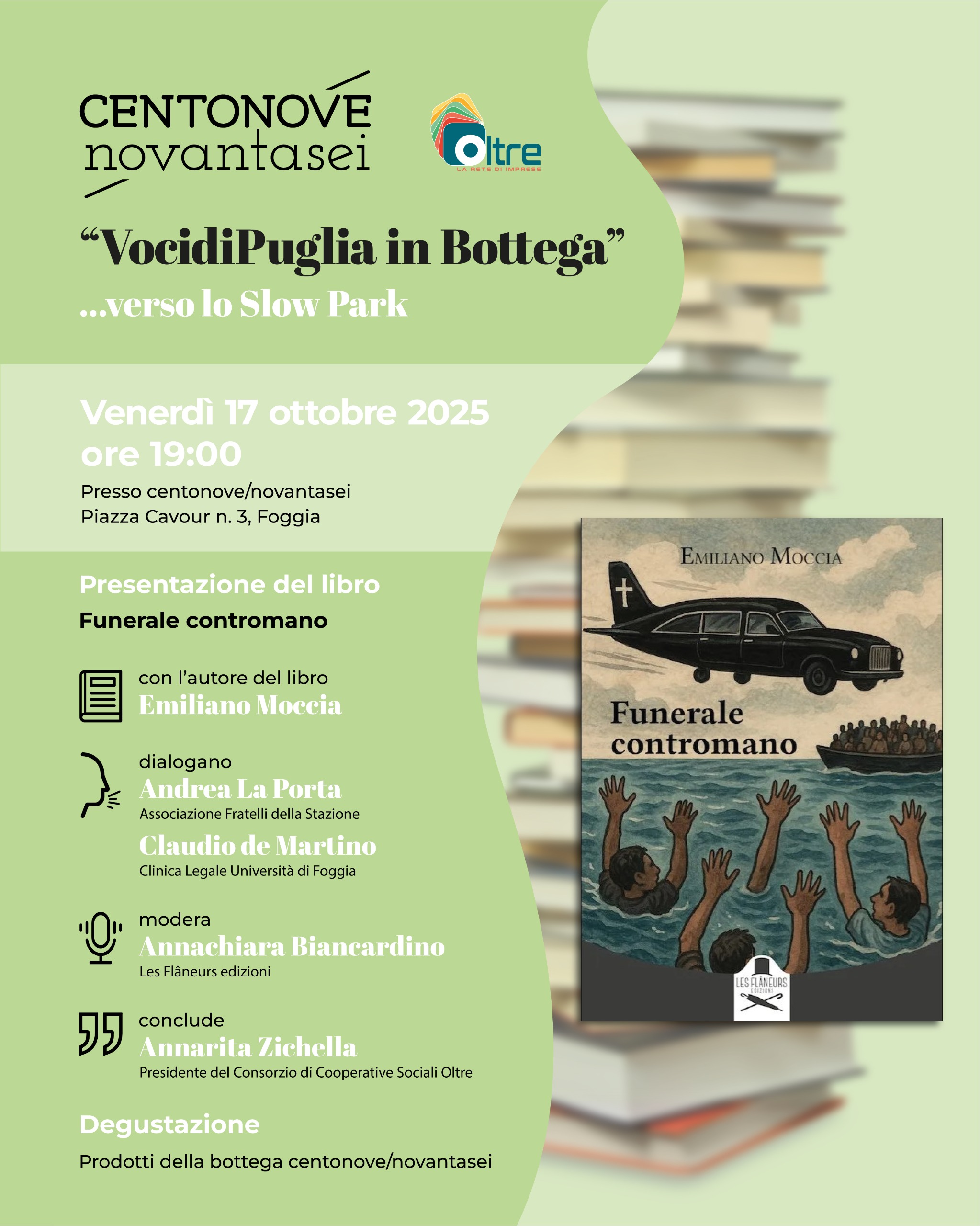 Foggia, al via la rassegna “VocidiPuglia – Verso lo Slow Park”: si parte con “Funerale contromano” di Emiliano Moccia