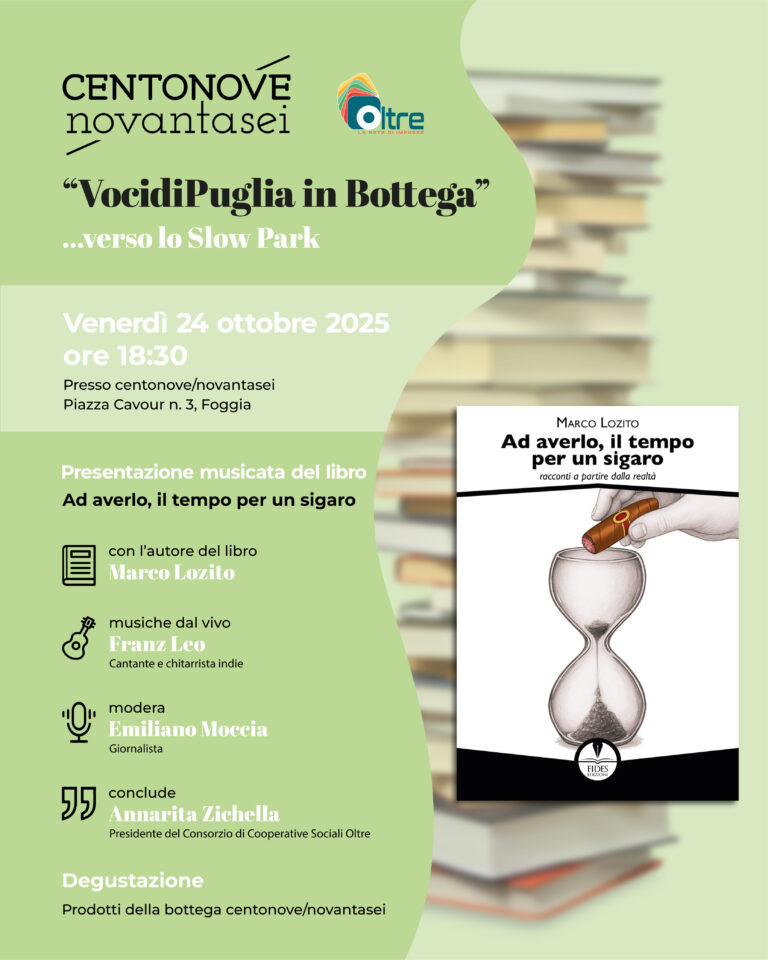 Foggia, Marco Lozito presenta il libro “Ad averlo, il tempo per un sigaro”